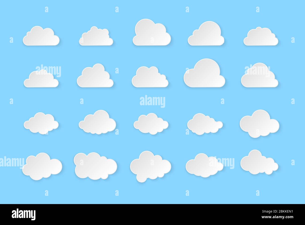 Set von Wolken. Einfache Wolken isoliert auf blauem Hintergrund, Vektorgrafik. Stock Vektor