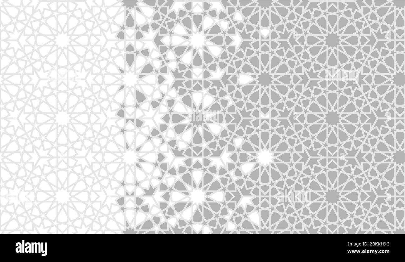 Mosaik nahtlose Vektor-Grenze, Muster, Hintergrund, Tapete. Geometrischer Mosaik Halbton Hintergrund mit grauer Arabeske Auflösung Stock Vektor