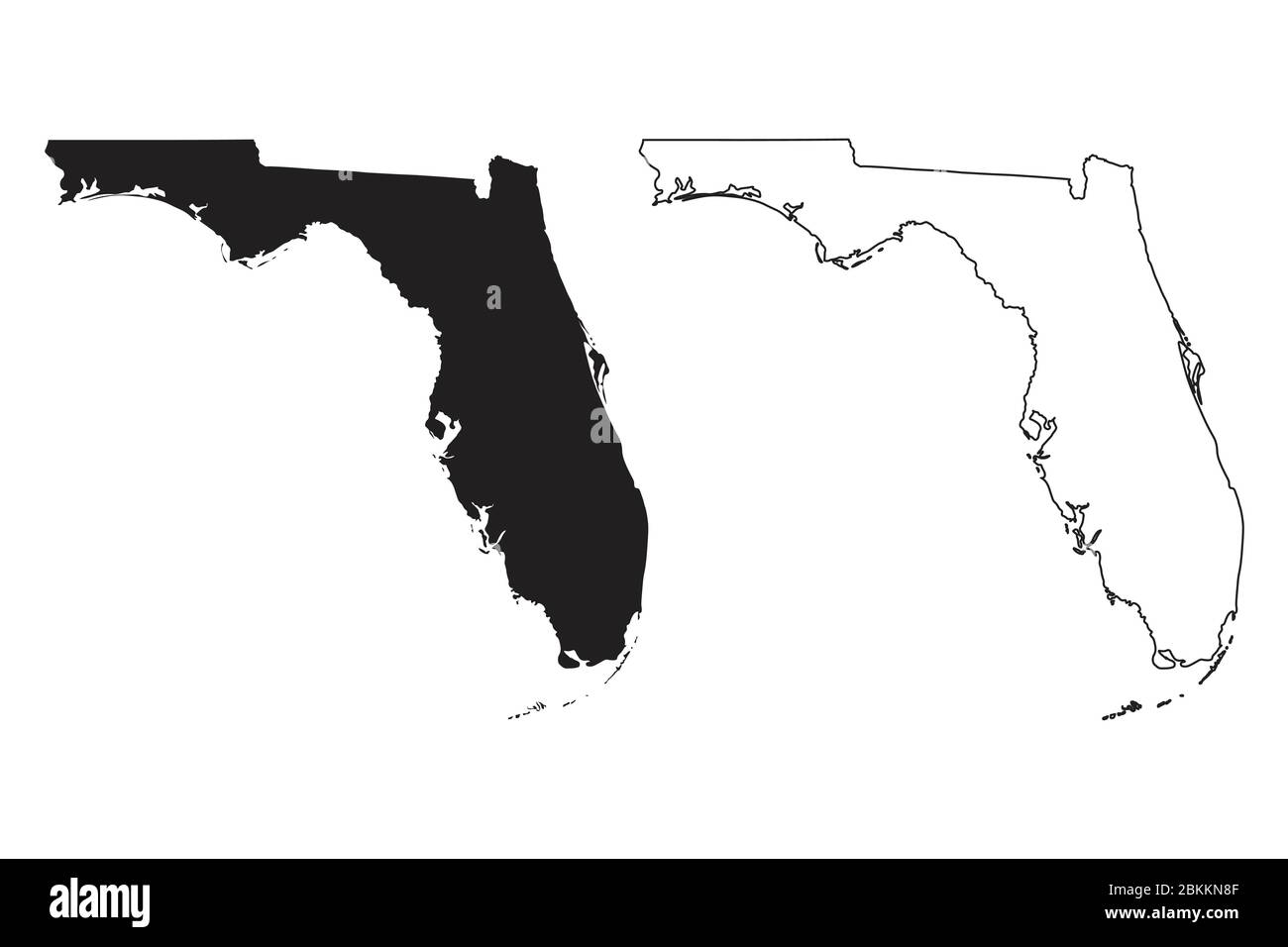 Florida FL State Maps. Schwarze Silhouette und Umriss isoliert auf weißem Hintergrund. EPS-Vektor Stock Vektor