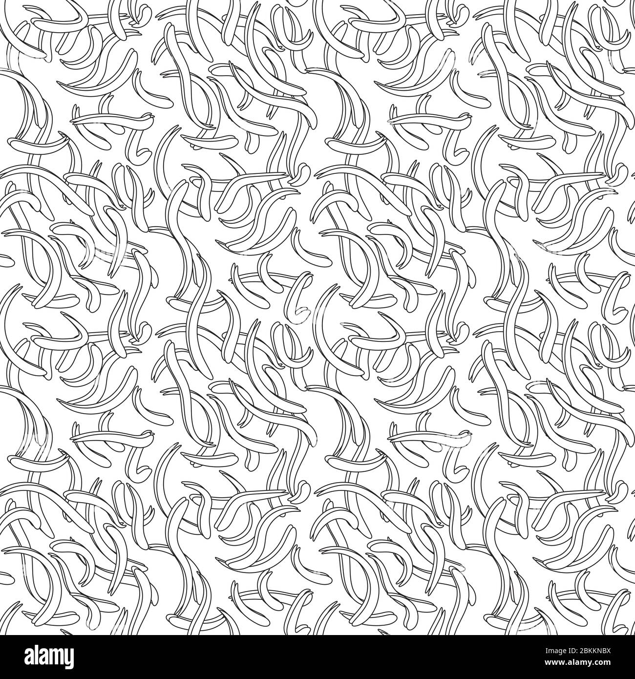Nahtlose abstrakte Muster chaotisch gekrümmte Striche mit Umriss auf weißem Hintergrund. Vektorbild Stock Vektor