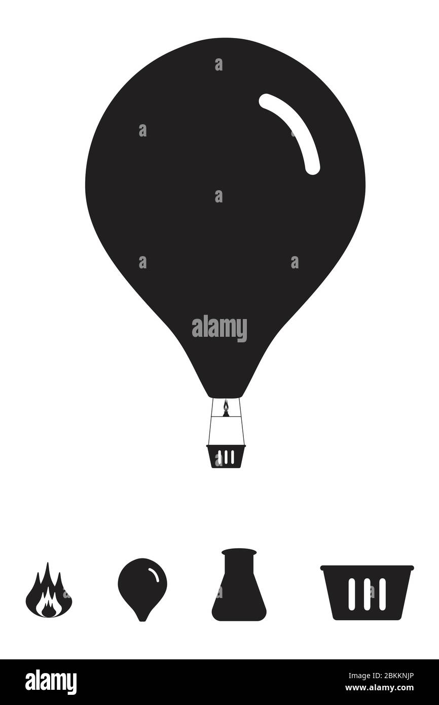 Heißluftballon. Ein Set von Heißluftballon und seine verschiedenen Komponenten auf einem weißen Hintergrund isoliert. EPS-Vektor Stock Vektor