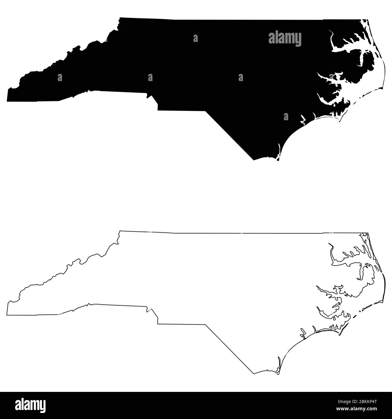 North Carolina, NC, State Maps. Schwarze Silhouette und Umriss isoliert auf weißem Hintergrund. EPS-Vektor Stock Vektor