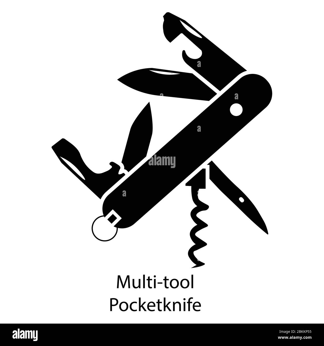 Taschenmesser Mit Mehreren Werkzeugen. Schwarzer eps-Vektor auf weißem Hintergrund isoliert Stock Vektor