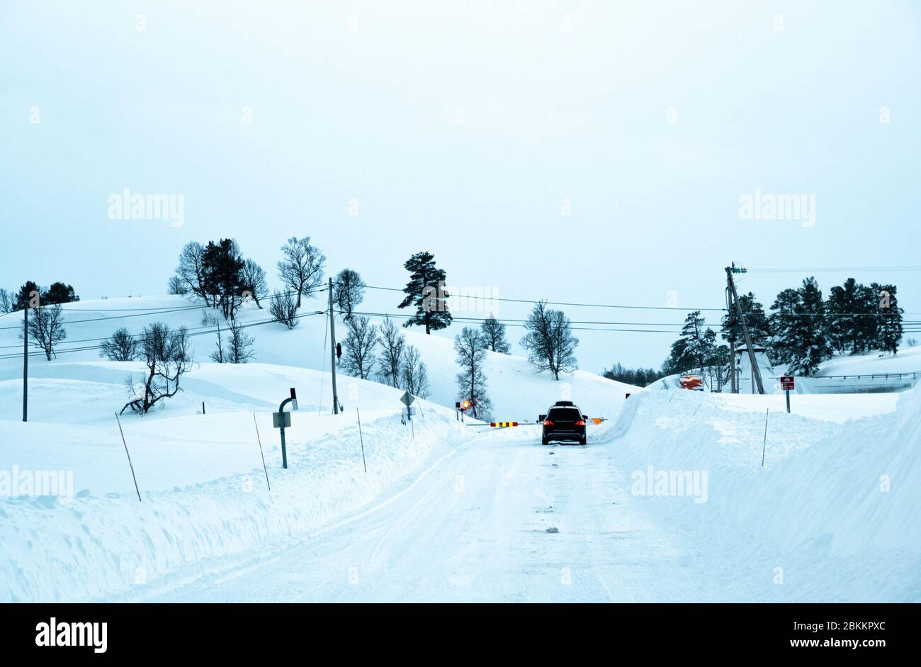 Straßensperre außerhalb Haukeli, Norwegen auf der Straße 9 in Richtung Hovden Stockfoto