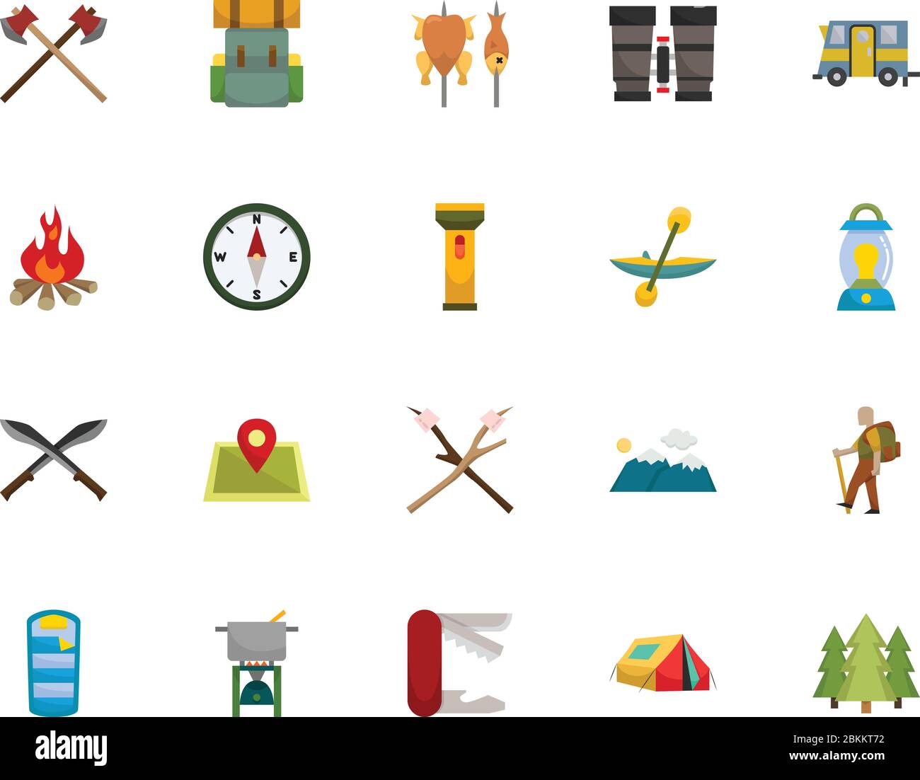 Camping Icon Kollektion Color Style, Pixel perfekte Ikone Stock Vektor