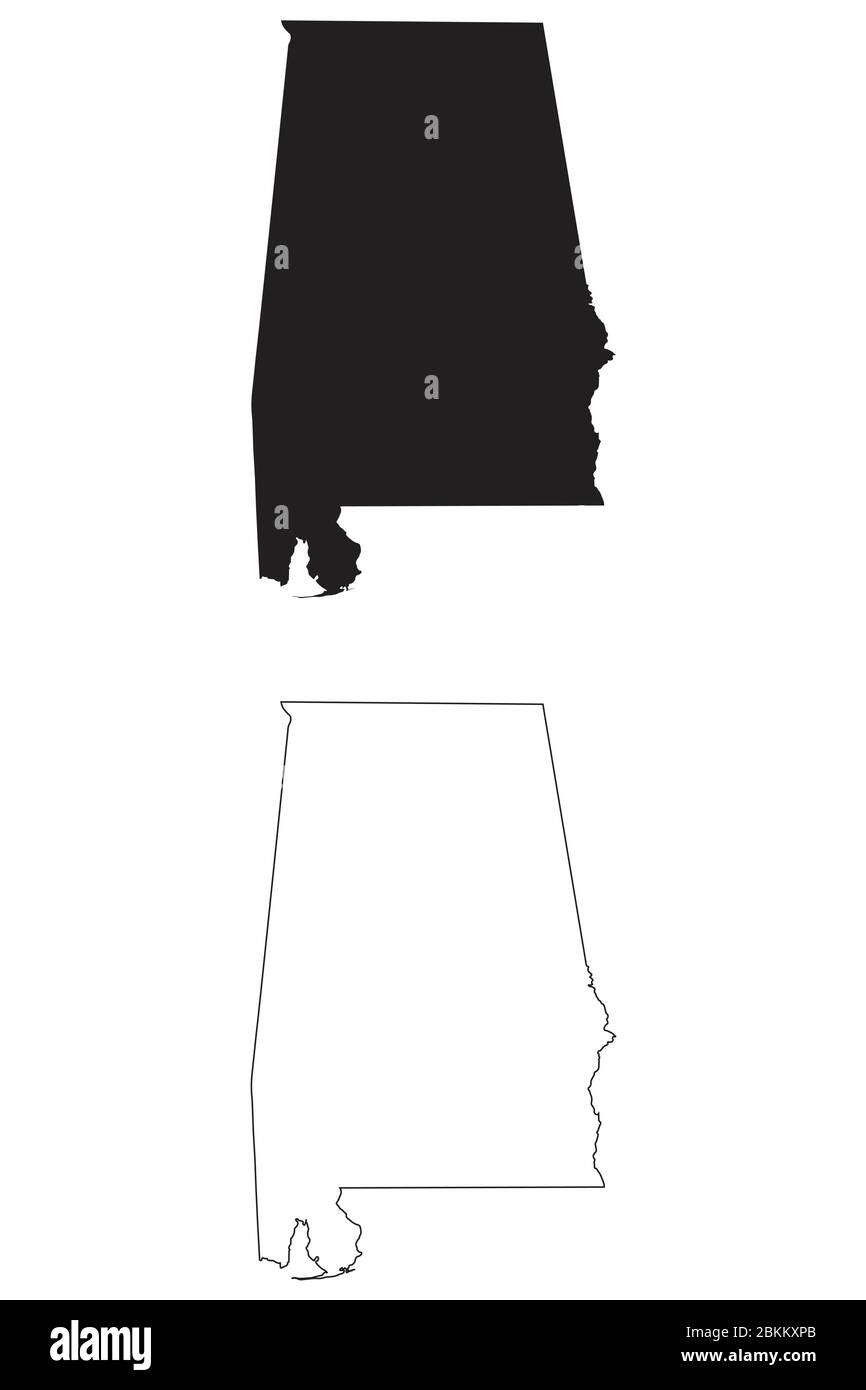 Karten für Alabama AL State. Schwarze Silhouette und Umriss isoliert auf weißem Hintergrund. EPS-Vektor Stock Vektor
