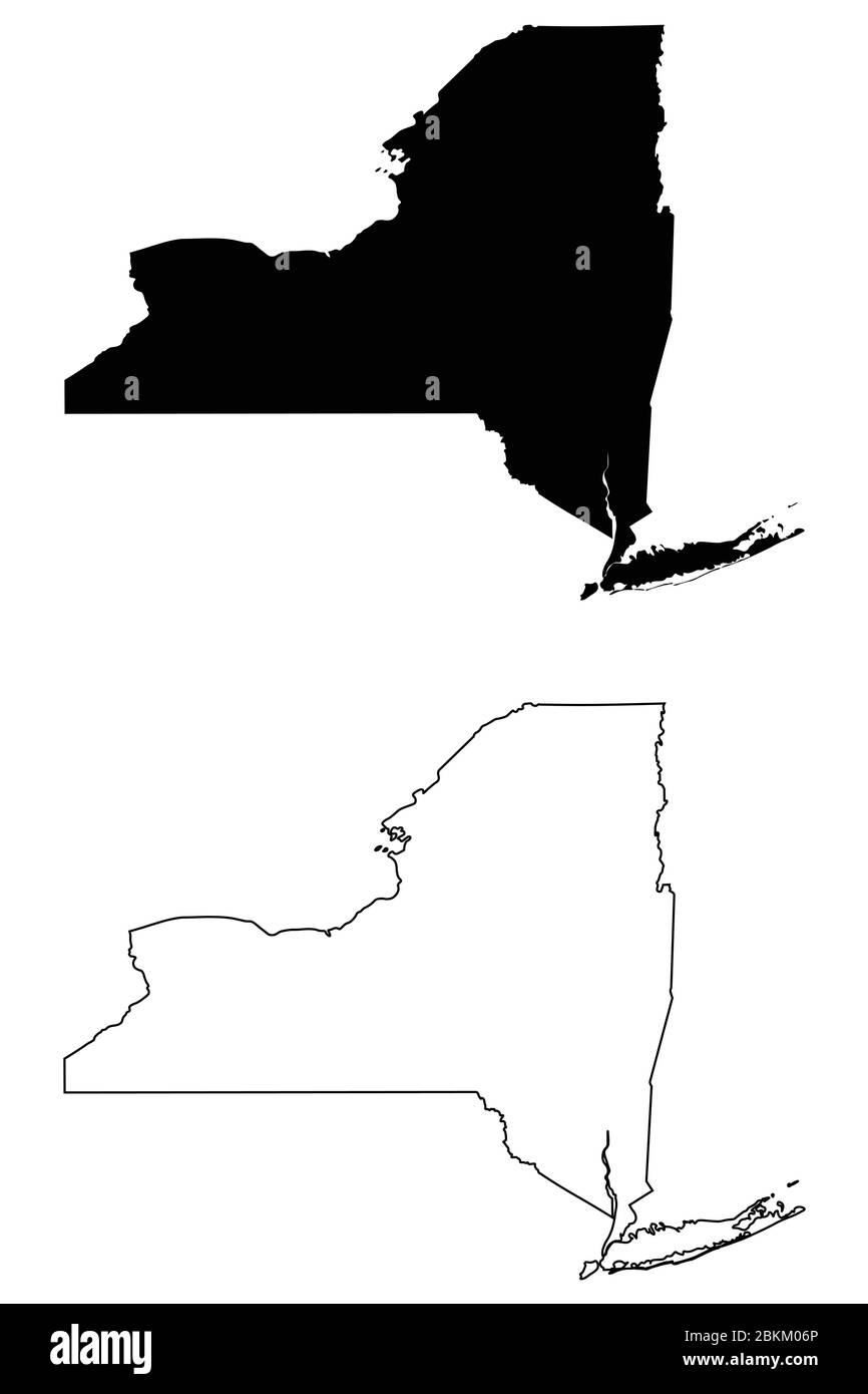 Karten für den Bundesstaat New York NY. Schwarze Silhouette und Umriss isoliert auf weißem Hintergrund. EPS-Vektor Stock Vektor