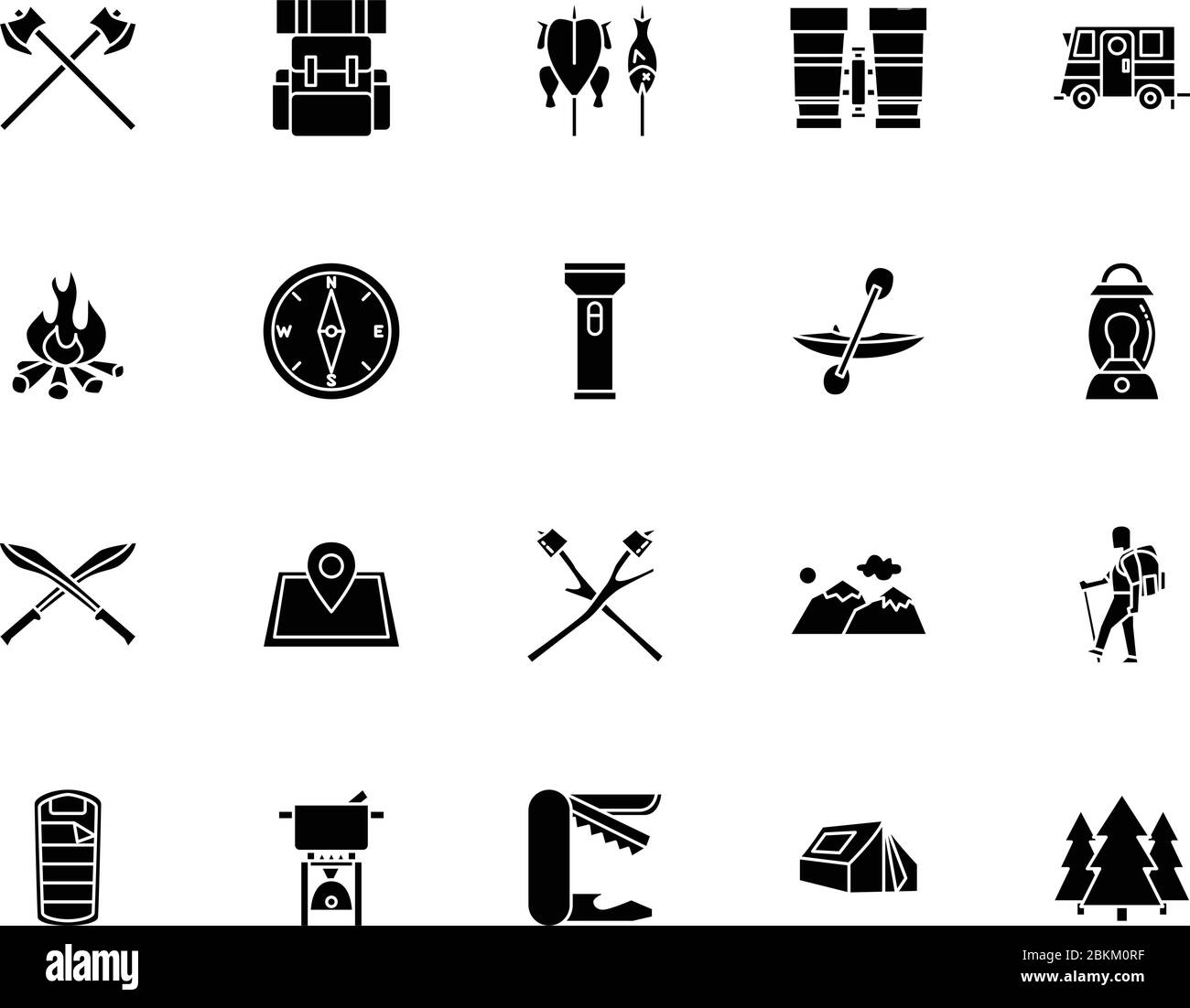 Camping Icon Collection Solid Style Pixel Perfect Icon Stock Vektor