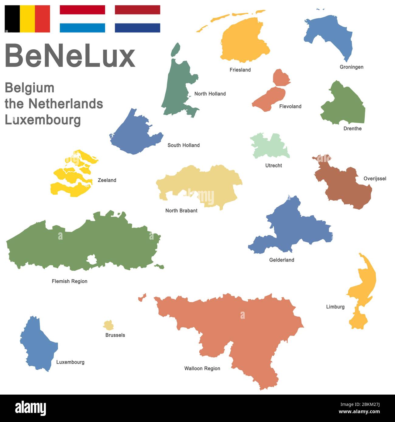 Farbige Silhouetten der niederlande, Luxemburgs und Belgiens Stock Vektor