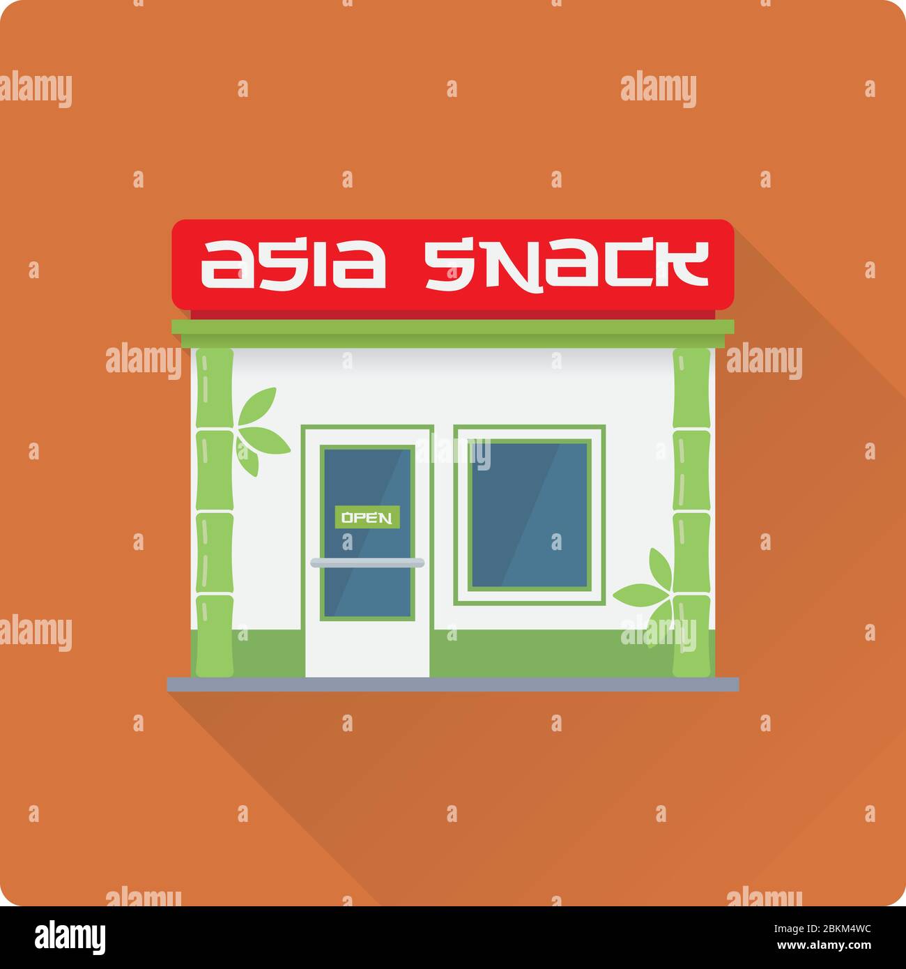 Flaches Design lang Schatten chinesischen Fast-Food-Restaurant Gebäude Vektor-Illustration. Asiatische Snackbar Fassade. Stock Vektor Flaches Design lang Schatten chinesischen Fast-Food-Restaurant Gebäude Vektor-Illustration. Asiatische Snackbar Fassade. Stock Vektor