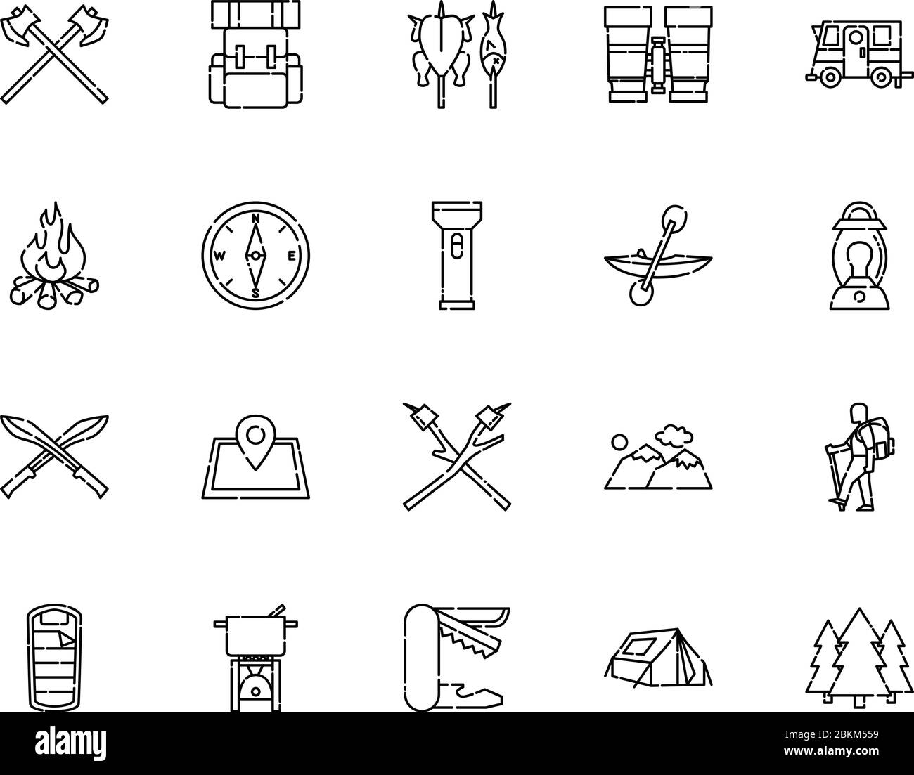 Camping Icon Collection Outline Style Pixel perfekte Ikone Stock Vektor