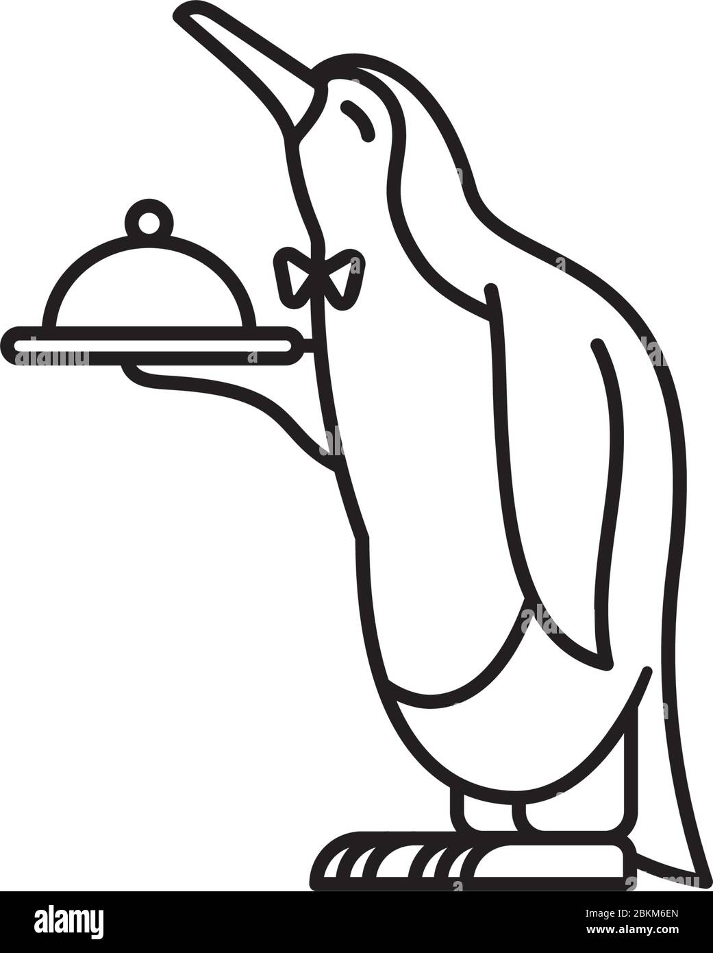 Servile Kellner Pinguin Cartoon Charakter Vektor Linie Symbol. Service und Gastfreundschaft umreißt Symbol. Stock Vektor