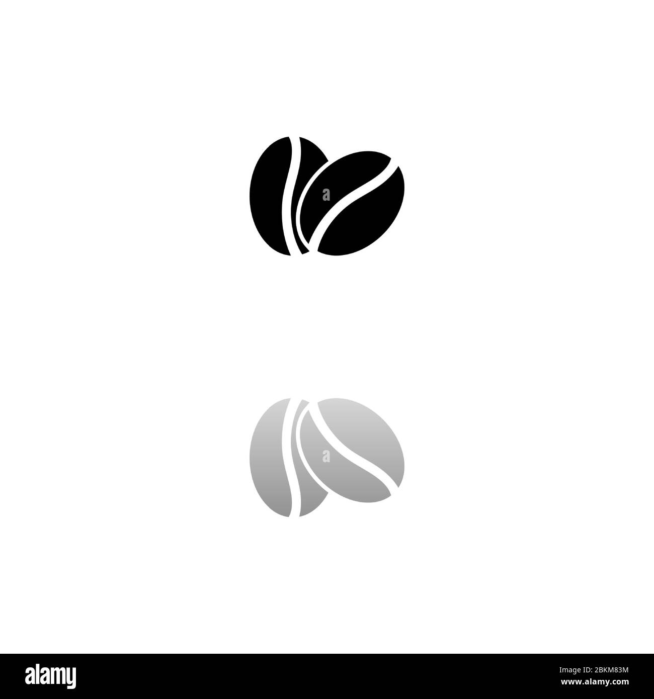 Kaffeebohnen. Schwarzes Symbol auf weißem Hintergrund. Einfache Illustration. Flacher Vektor. Spiegelreflexionsschatten. Kann in Logo, Web, Mobile und verwendet werden Stock Vektor