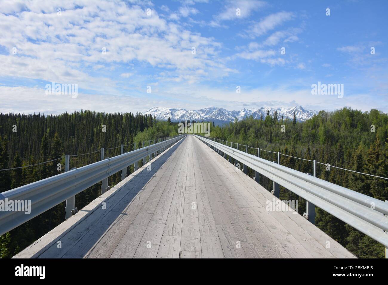 Die Kuskulana Bridge auf der McCarthy Road, Wrangell - St Elias National Park, Alaska, USA, stammt aus dem Jahr 1910. Stockfoto