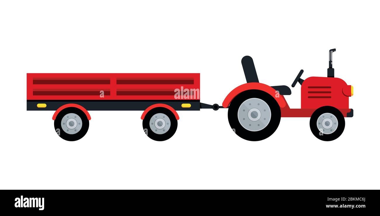 Landwirt Traktor mit Anhänger-Symbol isoliert auf weißem Hintergrund. Stock Vektor