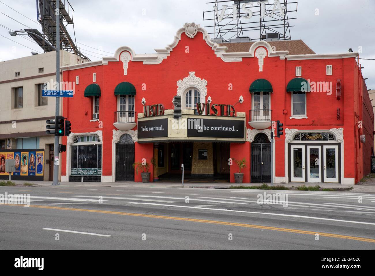 Los Angeles, CA/USA - 24. April 2020: Das historische Vista Theater ist während der Coronavirus-Quarantäne geschlossen Stockfoto