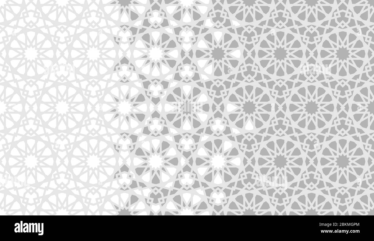Arabesque Tapete, Hintergrund. Mosaik nahtlose Vektor-Muster. Geometrischer Halbtonhintergrund mit grauem Arabeske-Zerfall Stock Vektor