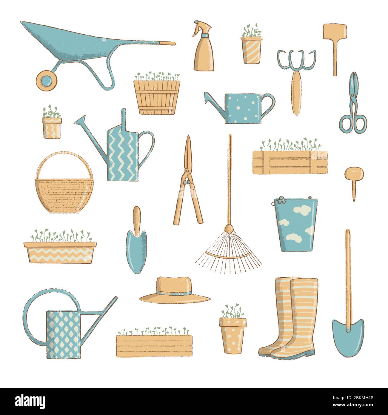 Symbol für Gartenarbeit. Sammlung von nützlichen Gartenbau Werkzeuge Spaten, Hut usw. Cartoon Vintage-Stil, Vektor-Illustration. Stock Vektor Symbol für Gartenarbeit. Sammlung von nützlichen Gartenbau Werkzeuge Spaten, Hut usw. Cartoon Vintage-Stil, Vektor-Illustration. Stock Vektor