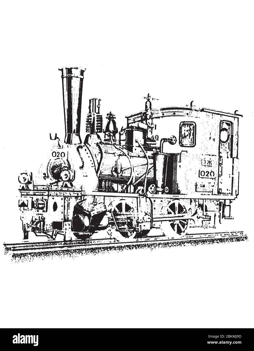Dampflokomotive retro auf Eisenbahnschienen markiert 020 Stock Vektor