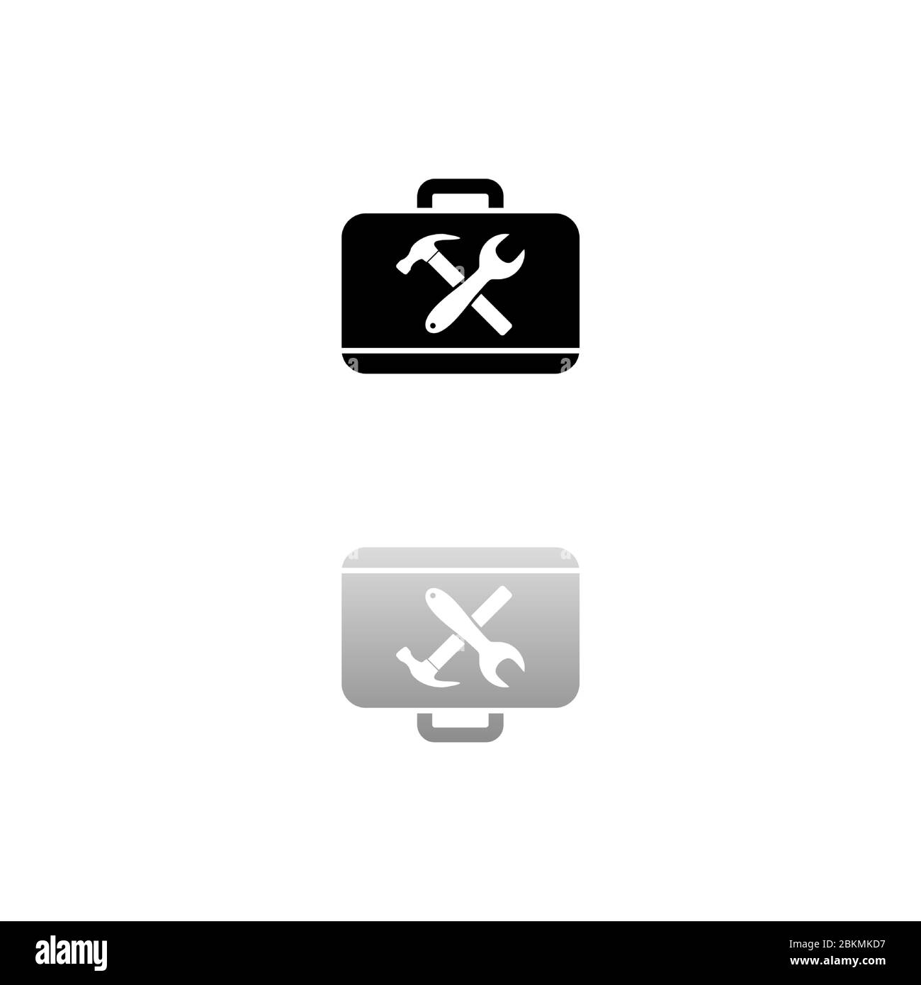 Werkzeugkasten. Schwarzes Symbol auf weißem Hintergrund. Einfache Illustration. Flacher Vektor. Spiegelreflexionsschatten. Kann in Logo, Web, Mobile und UI UX verwendet werden Stock Vektor