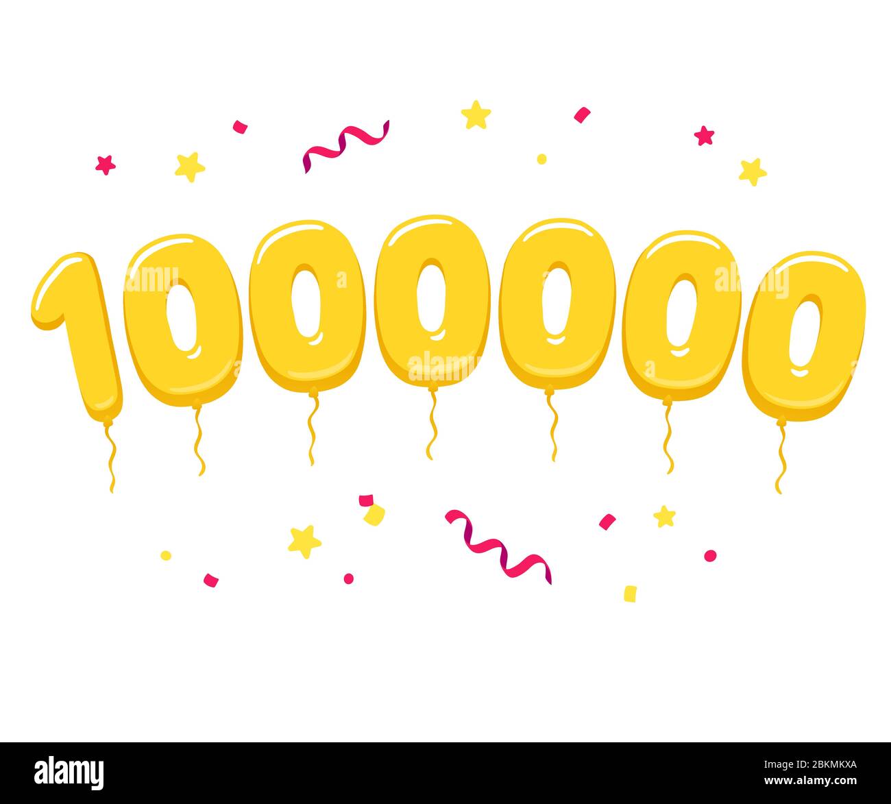 Eine Million goldene Ballons mit Konfetti, Feier der Social-Media-Abonnenten Zahl. Helle Cartoon Vektor Clip Art Illustration isoliert auf whi Stock Vektor