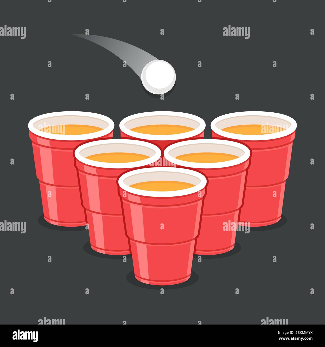 Red Beer Pong Plastikbecher mit Kugel. Traditionelle Trinkspiel Vektor-Illustration. Stock Vektor