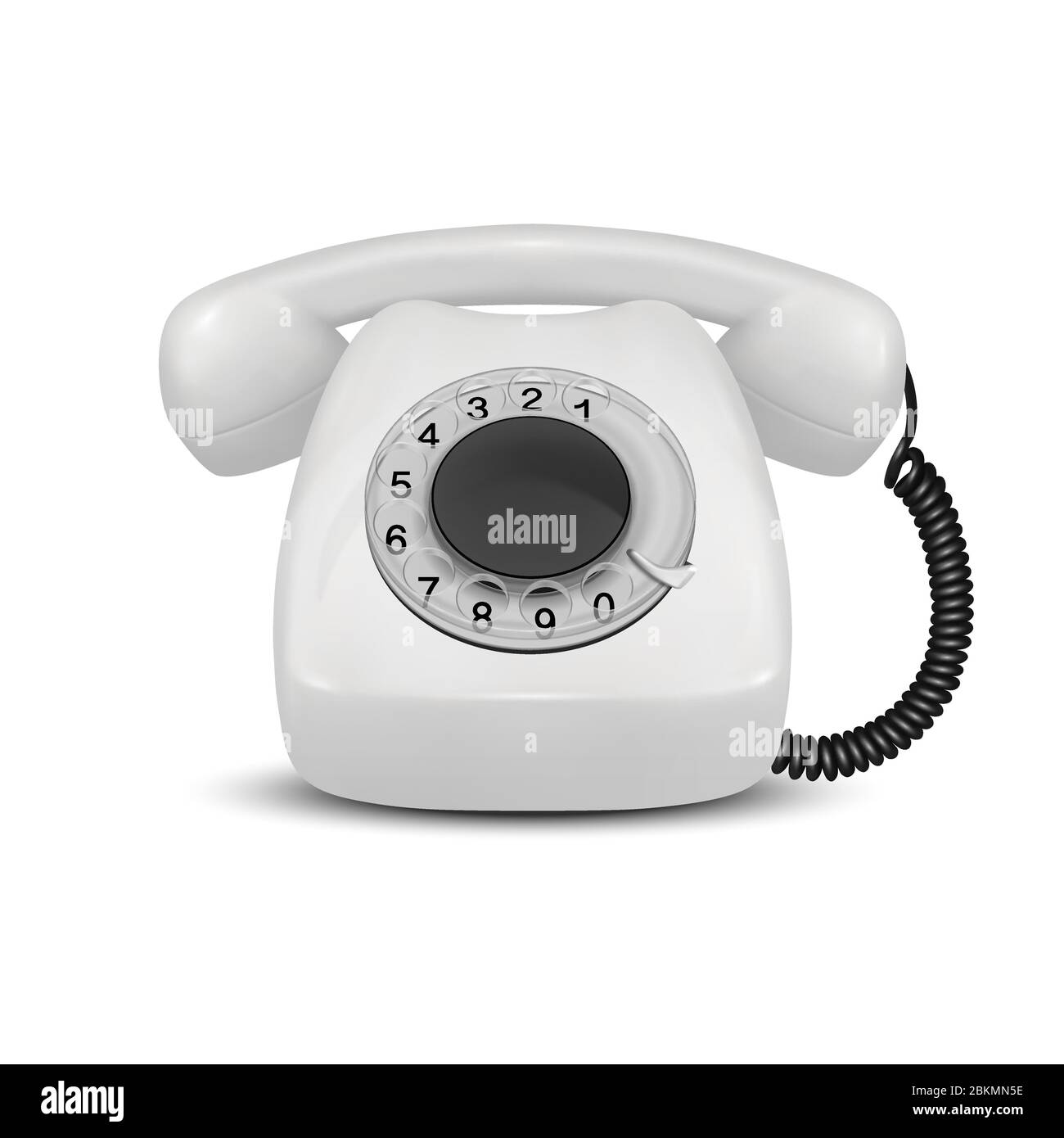 Vektor 3d realistische Vintage Retro Alte weiße Telefon-Symbol Nahaufnahme isoliert auf weißem Hintergrund. Designvorlage, Call Center Support-Konzept. Vorne Stock Vektor
