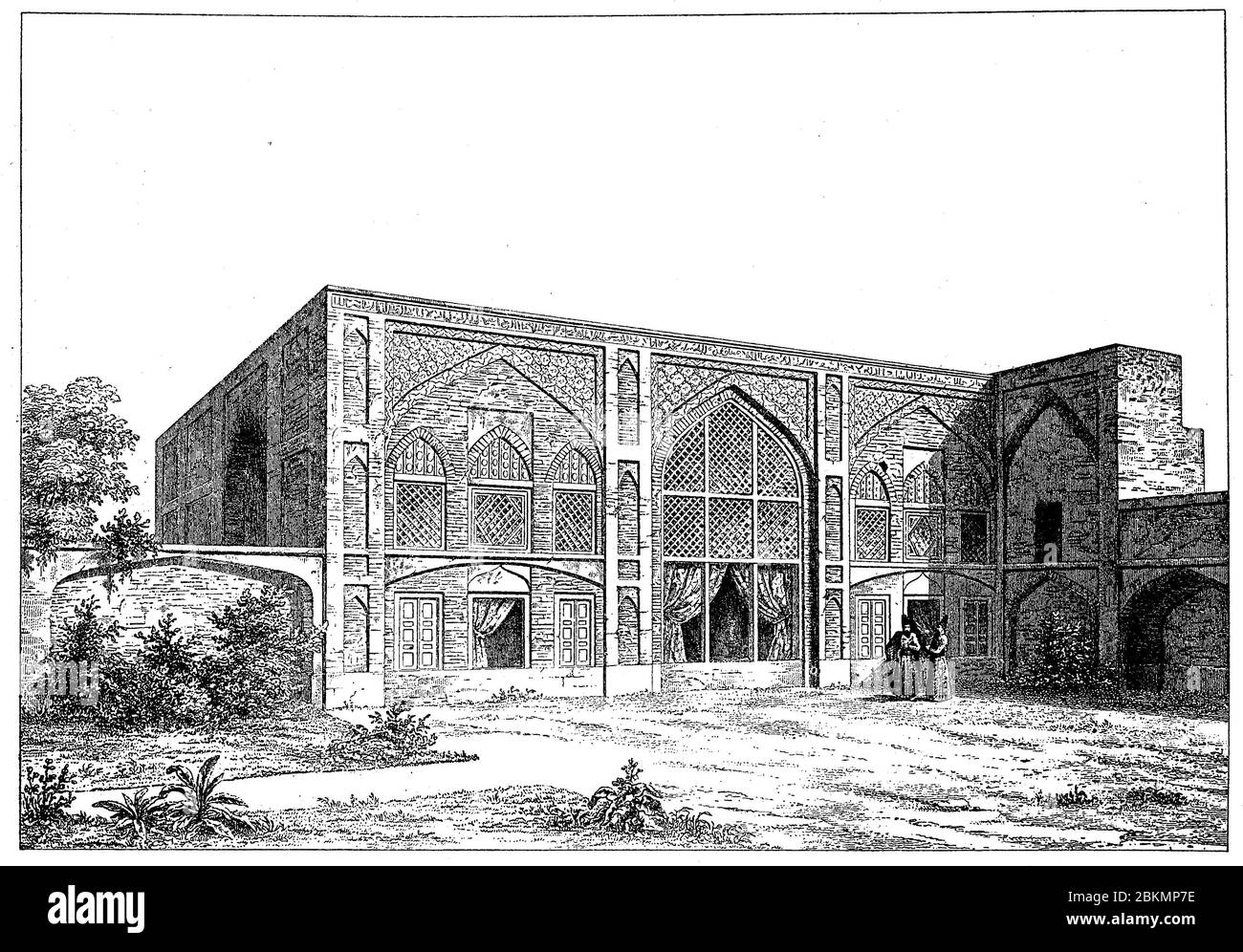 Persian House near Isfahan, Left the Harem, Persia, Iran, ca 1750 / Persisches Wohnhaus bei Isfahan, links der Harem, Persien, Iran, ca 1750, Historisch, historisch, digital verbesserte Reproduktion eines Originals aus dem 19. Jahrhundert / Digitale Reproduktion einer Originalvorlage aus dem 19. Jahrhundert, Stockfoto