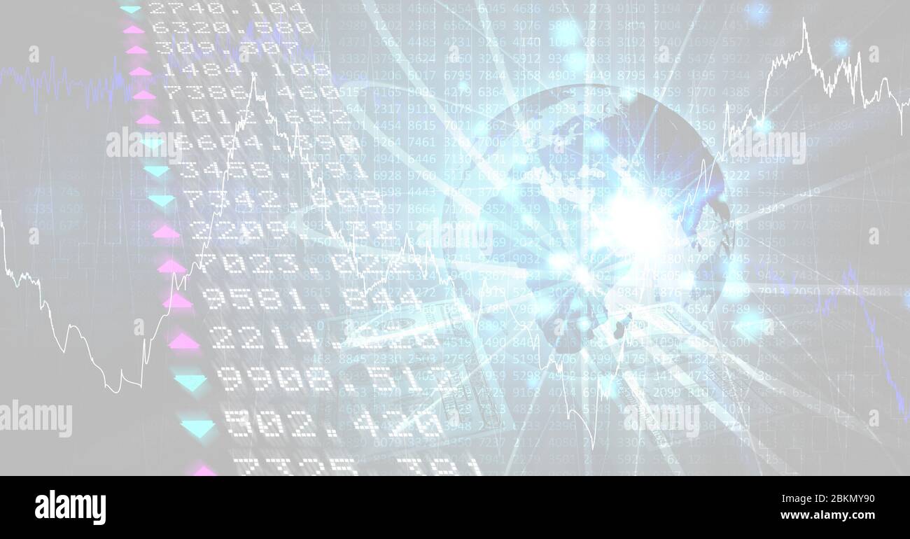 Digitale Illustration eines Globus mit einem Netz von Verbindungen Über Datenverarbeitung und Statistiken Stockfoto