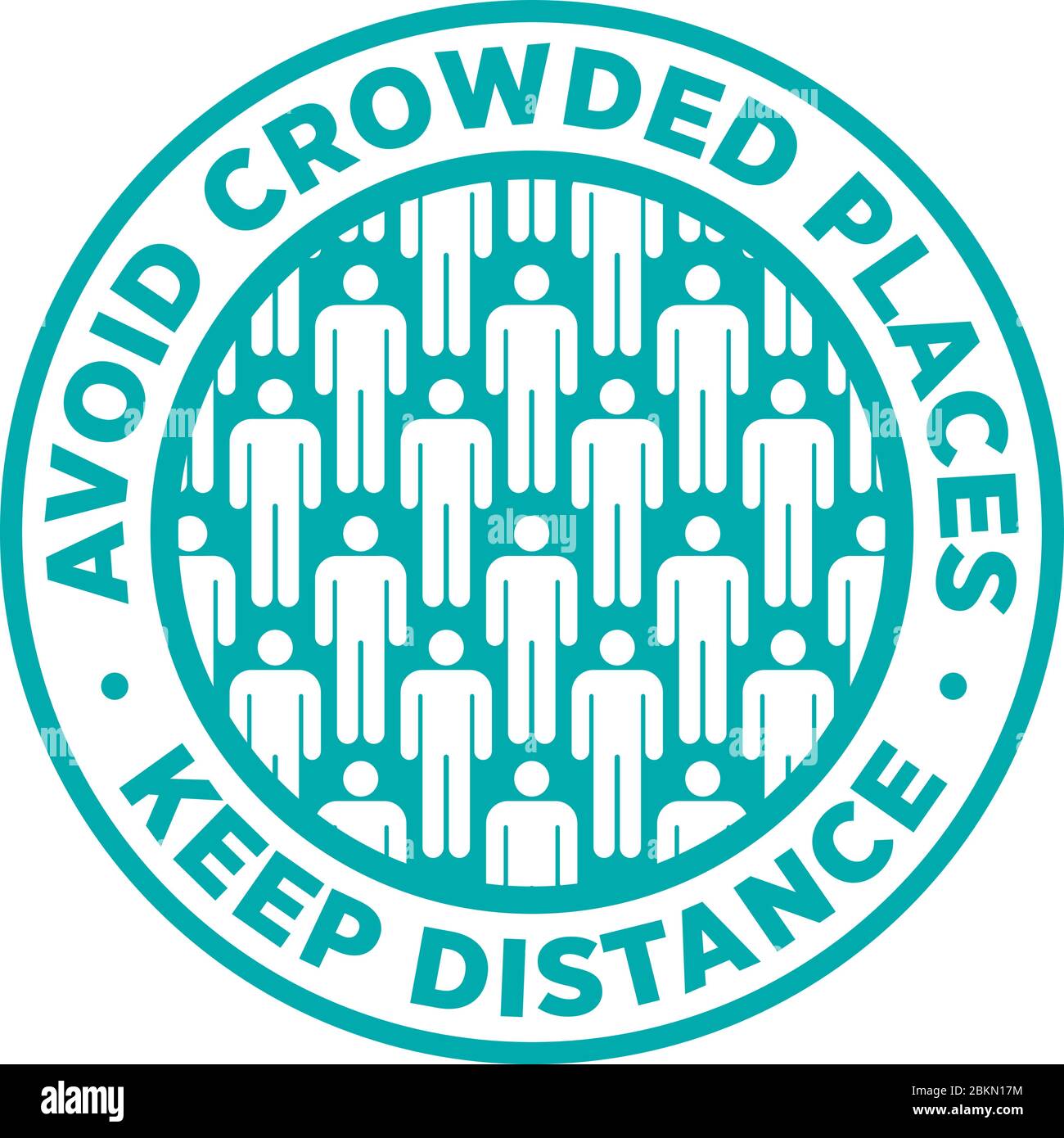 Vermeiden Sie überfüllte Plätze Halten Sie Social Distance Sticker für helfen, das Risiko des Fangen Coronavirus Covid-19 zu reduzieren. Vektorzeichen. Stock Vektor