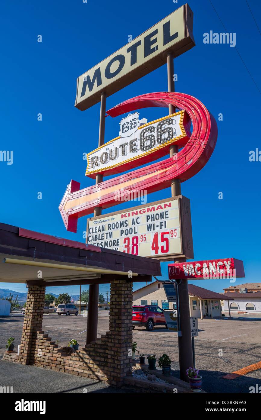 Blick auf das Motel an der historischen Route 66 in Kingman, Arizona, USA, Nordamerika Stockfoto