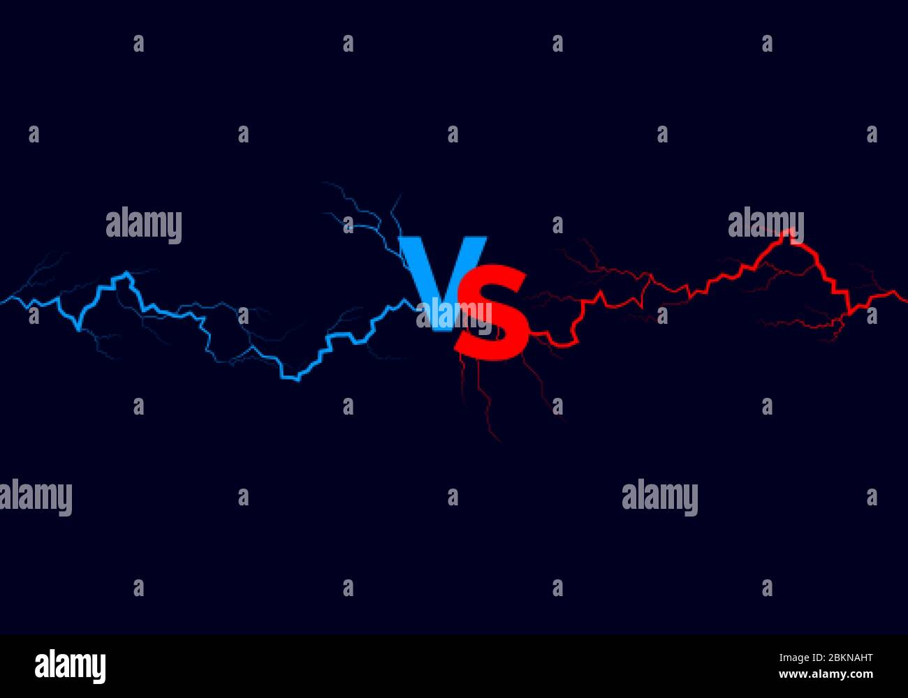 Im Vergleich zum Hintergrund. Blaue und rote Kräfte leuchten mit Text VS. Vektor Stock Vektor