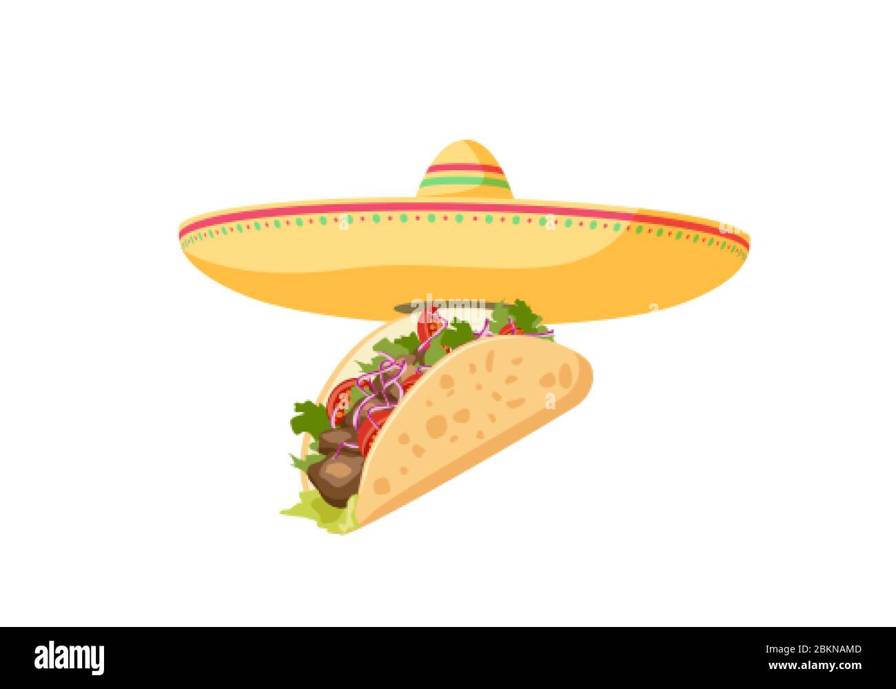 Traditionelle Mexikanische Küche - Taco. Cartoon Banner Taco und Sombrero. Vektorgrafik Stock Vektor