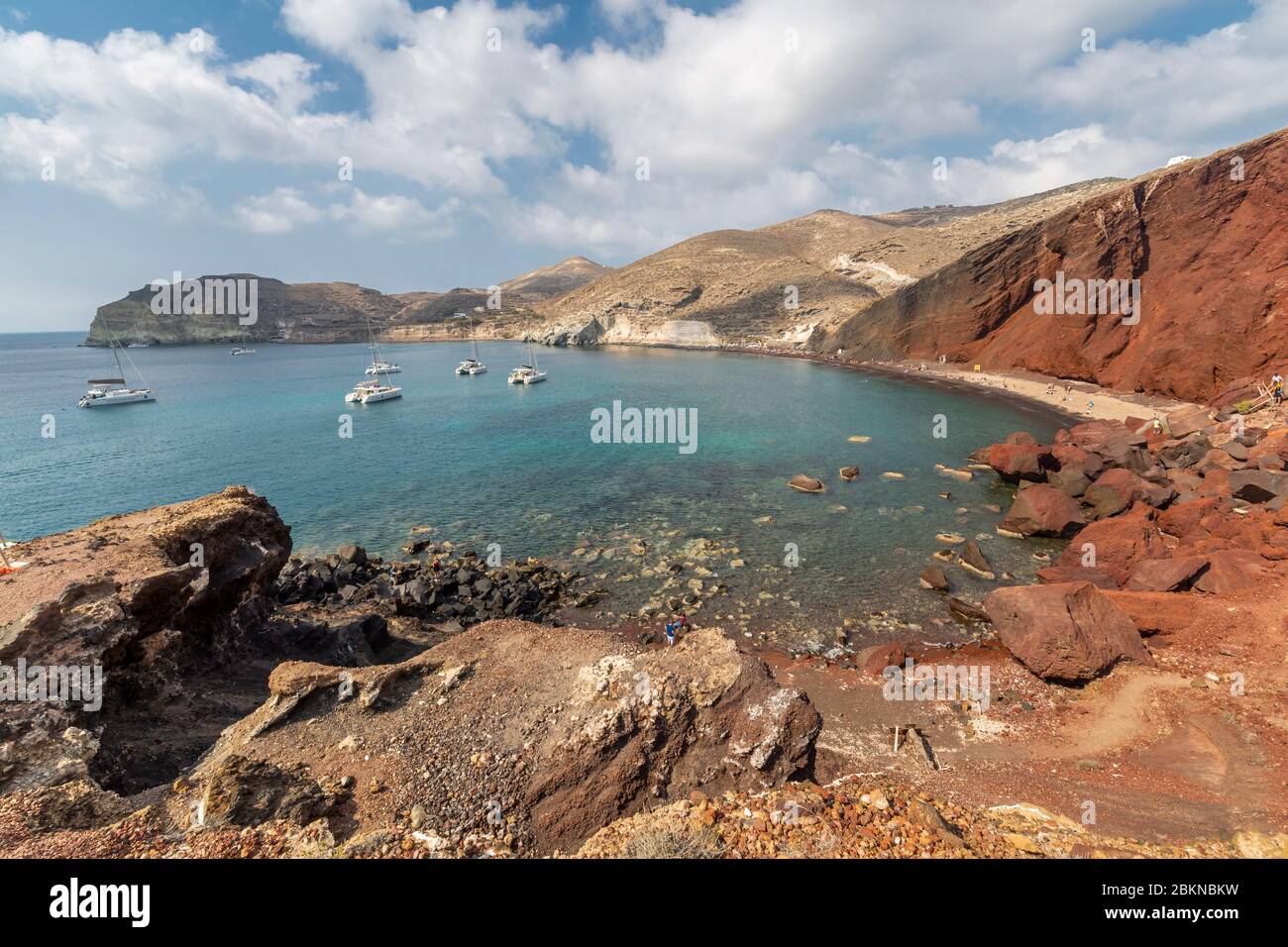 Blick auf den Roten Strand, Akrotiri, Thira, Santorini, Kykladen, Griechenland, Europa Stockfoto