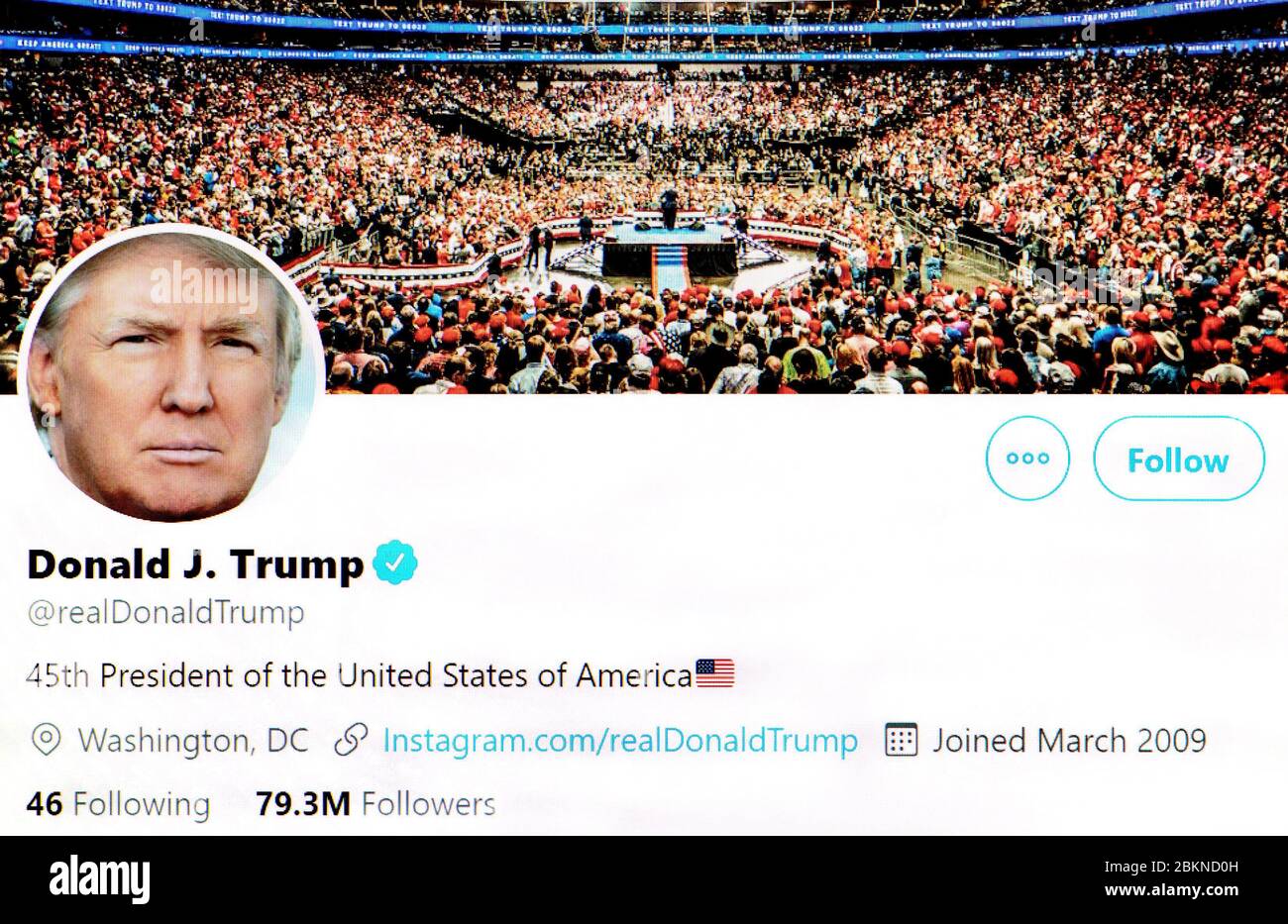 Twitter-Seite (Mai 2020) Donald J. Trump, US-Präsident Stockfoto
