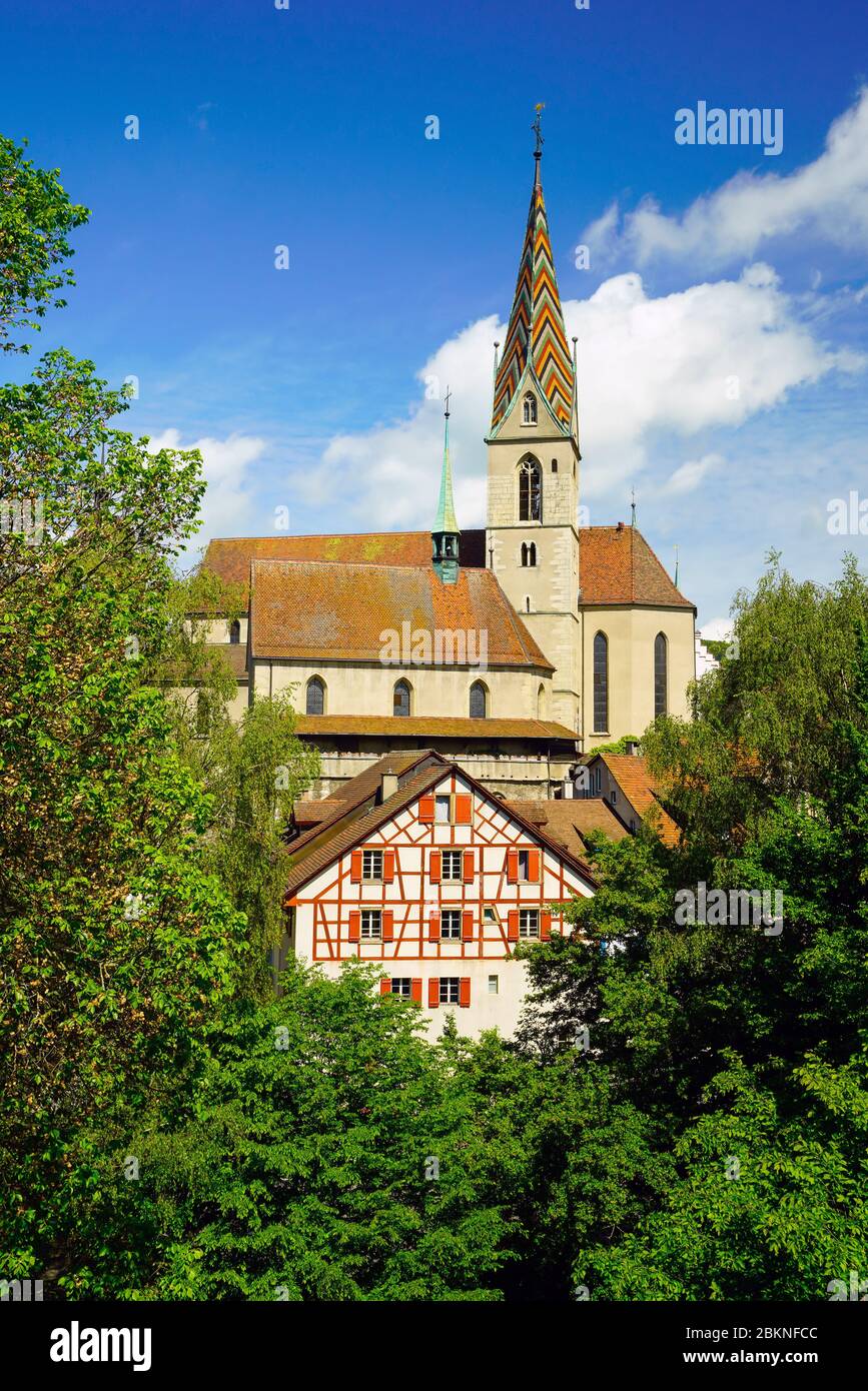 Luftaufnahme der schweizer Stadt Baden und der umliegenden Landschaft, Kanton Aargau, Schweiz. Stockfoto