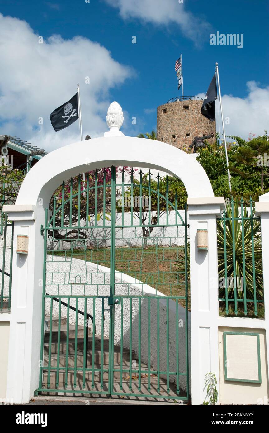 Der Eingang zum historischen Blackbeard's Castle - der Wachturm, der 1679 in Charlotte Amalie auf der Insel St. Thomas (USA) erbaut wurde Jungferninseln). Stockfoto