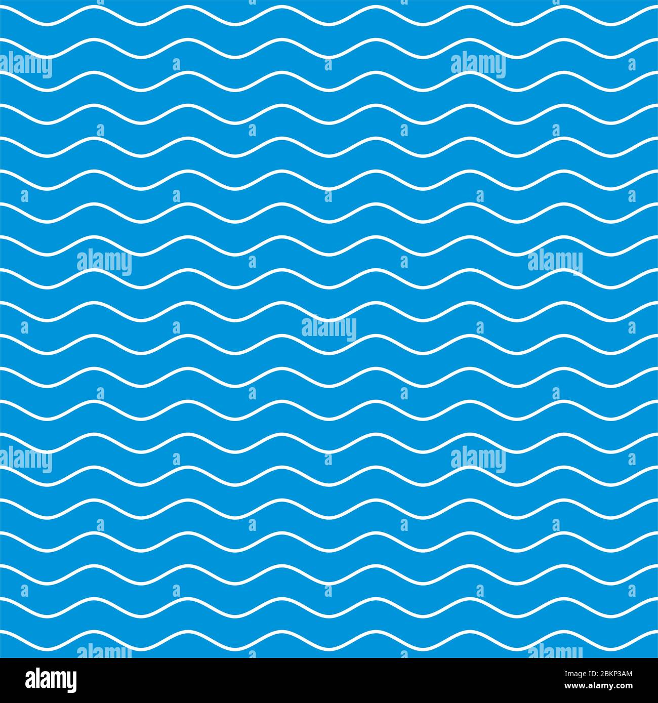 Wellenförmige Linie nahtloses Muster. Weiße Wellenlinien auf blauem Hintergrund. Welligkeit marine Textur. Vektorgrafiken für Wellenhaftigkeit. Stock Vektor