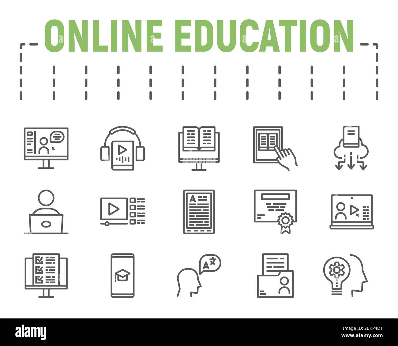 Online Education Linie Icon Set, Abstand lernen Symbole Sammlung, Vektor-Skizzen, Logo Illustrationen, Online-Lernen Symbole, Bildung Zeichen Stock Vektor