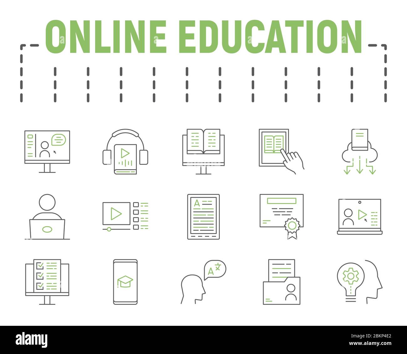 Online Bildung Farblinie Icon Set, Abstand lernen Symbole Sammlung, Vektor-Skizzen, Logo Illustrationen, Online-Lernen Symbole, Bildung Stock Vektor