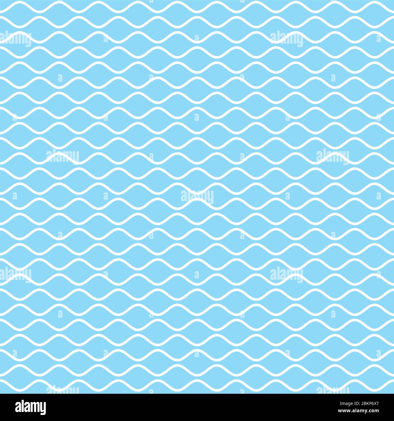 Wellenförmige Linie nahtloses Muster. Weiße Wellenlinien auf himmelblauem Hintergrund. Welligkeit marine Textur. Vektorgrafiken für Wellenhaftigkeit. Stock Vektor
