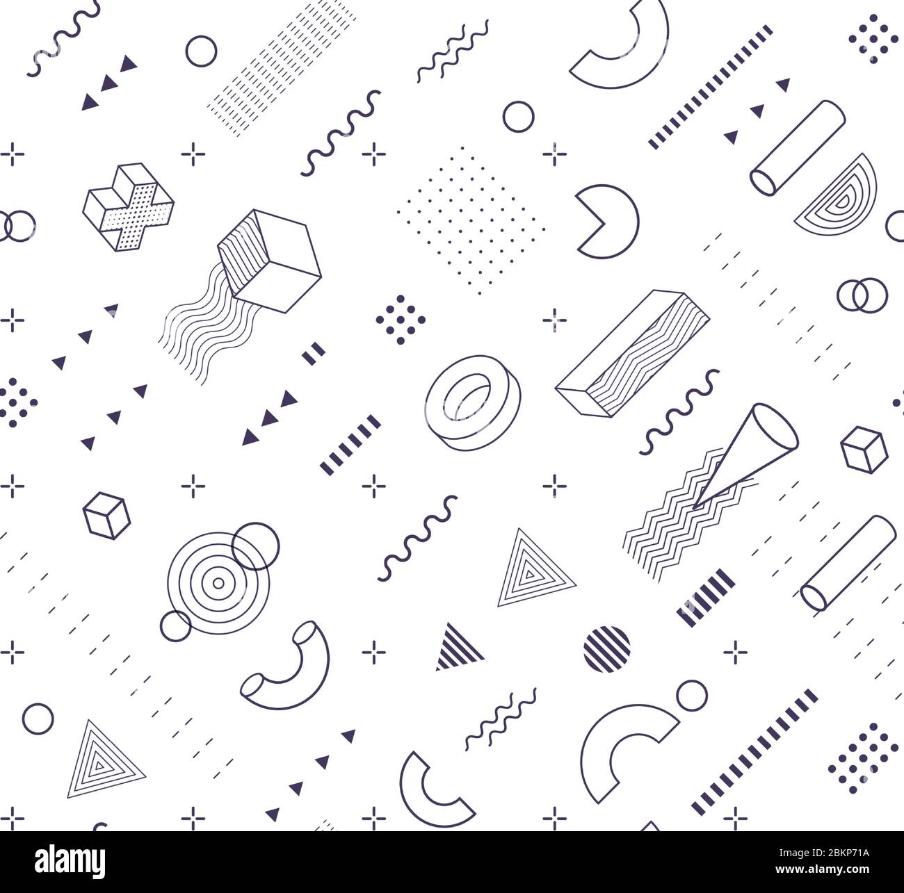 Geometrische Formen memphis Muster. Vektorgrafik im Schwarzweiß-Hintergrund. Minimale Geometrie isoliert nahtlose Kulisse. Kreise, Dreiecke Stock Vektor