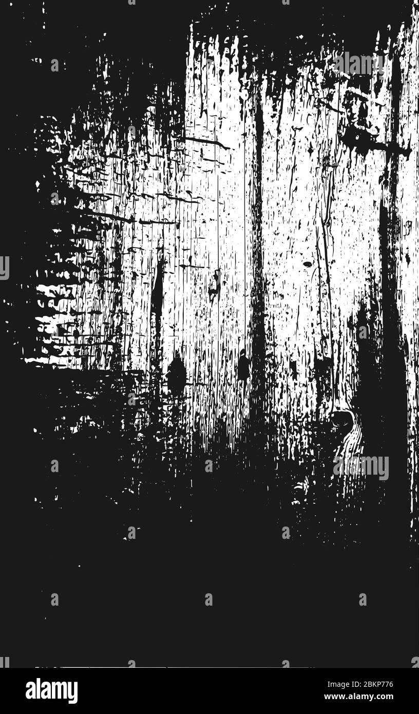 Holzhintergrund Textur in schwarz und weiß Farben. Zerkratzter, vernarbter Hintergrund mit leerem Raum. Raue Überlagerung Grunge Distress Wirkung von altem Holz pl Stock Vektor