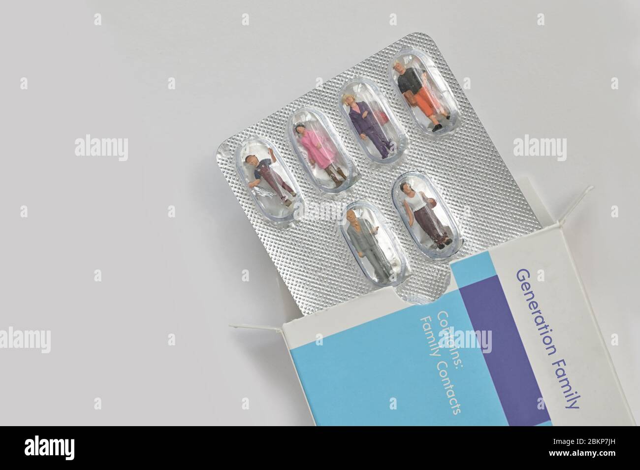 Konzept Multi-Generation-Familie in Blister-Verpackungen Stockfoto