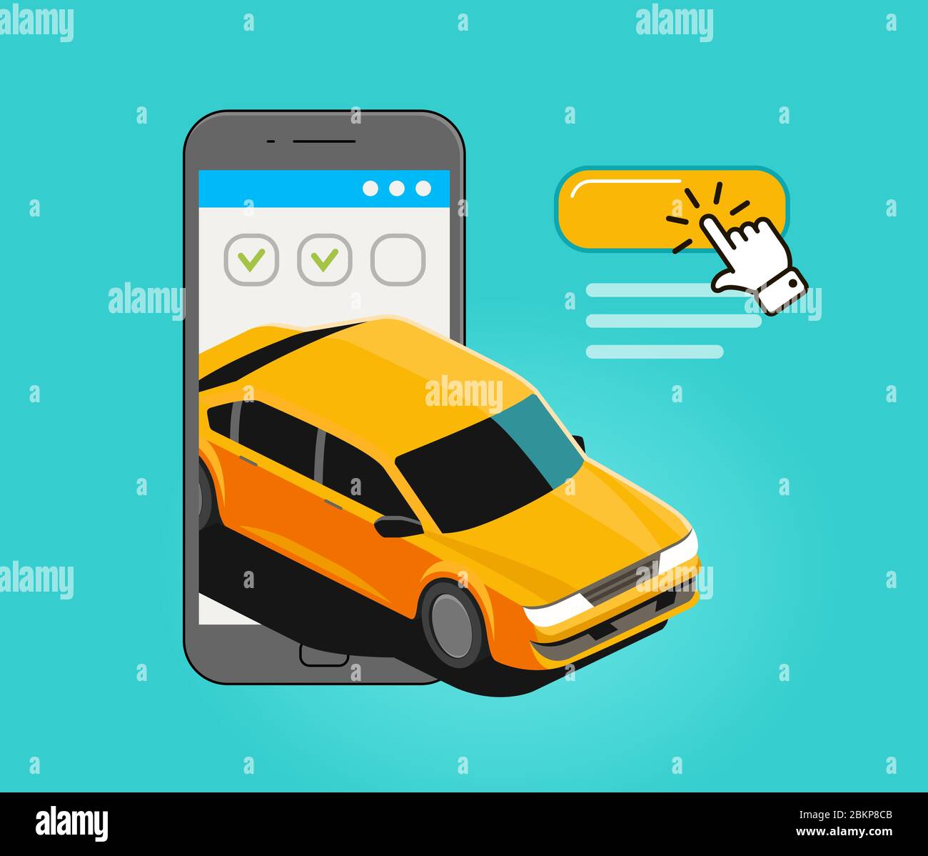 Taxi-Anruf mit mobiler Anwendung. Kommerzielle Transportmittel Stock Vektor