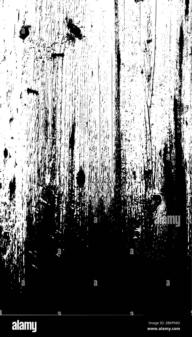 Grunge verkratzter Holzhintergrund in schwarz-weißen Farben. Raue, narbige Kulisse mit leerem Raum. Overlay Textur von alten Holzplanken. Distress ef Stock Vektor