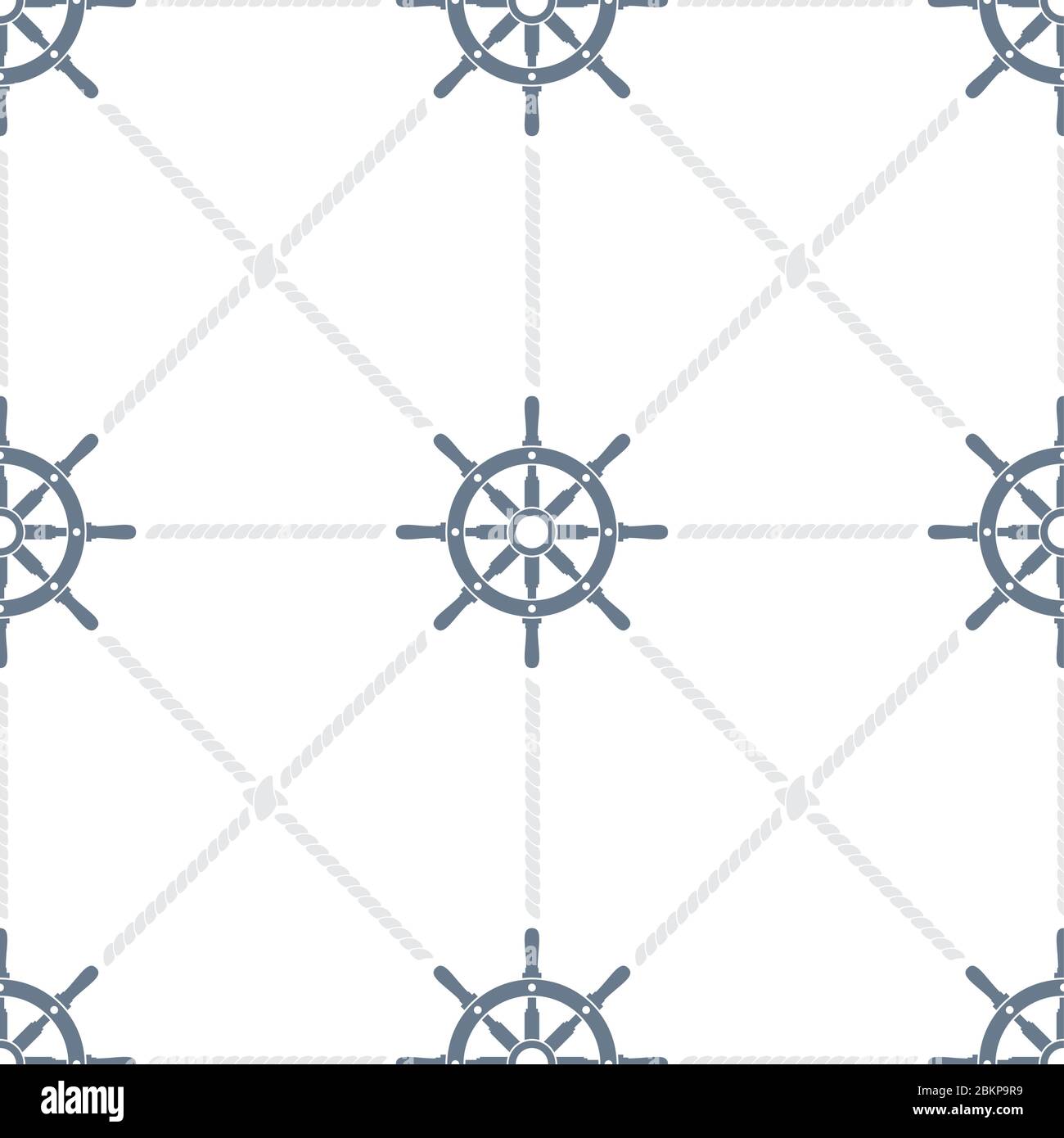 Nahtloses Muster für den Vektor des Steuerruders. Helm, Lenkrad und Seile nahtlose Struktur. Lenkrad- und Seilsymbole, nahtloses Muster. Vektor des Steuerruders versenden Stock Vektor