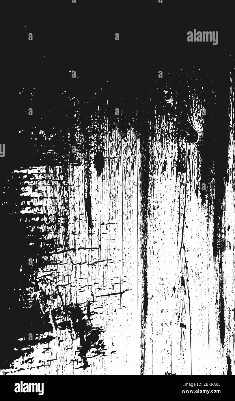 Grunge verkratzter Holzhintergrund in schwarz-weißen Farben. Raue, narbige Kulisse mit leerem Raum. Overlay Textur von alten Holzplanken. Distress ef Stock Vektor
