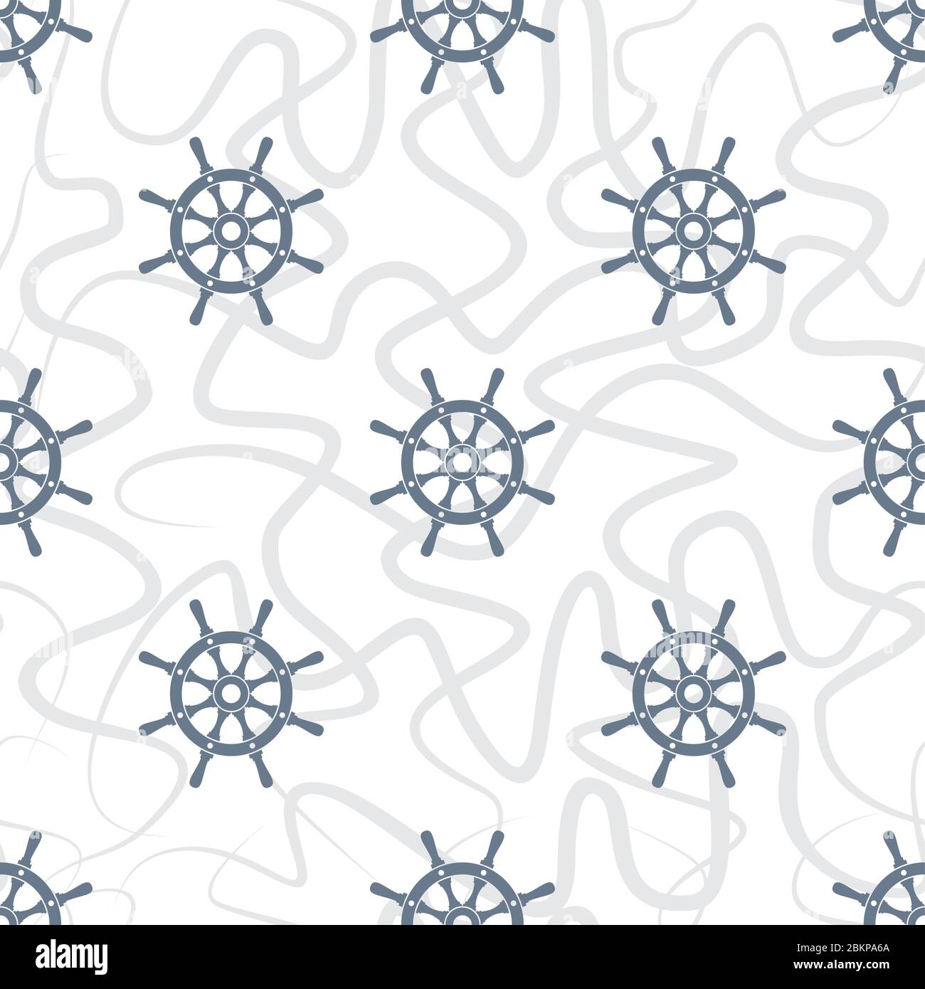 Schiff Helm Vektor nahtlose Muster. Helm, Lenkrad und verwickelte Seile nahtlose Textur. Lenkrad-Symbol nahtlose Muster. Steuerruder mit Schiff Stock Vektor