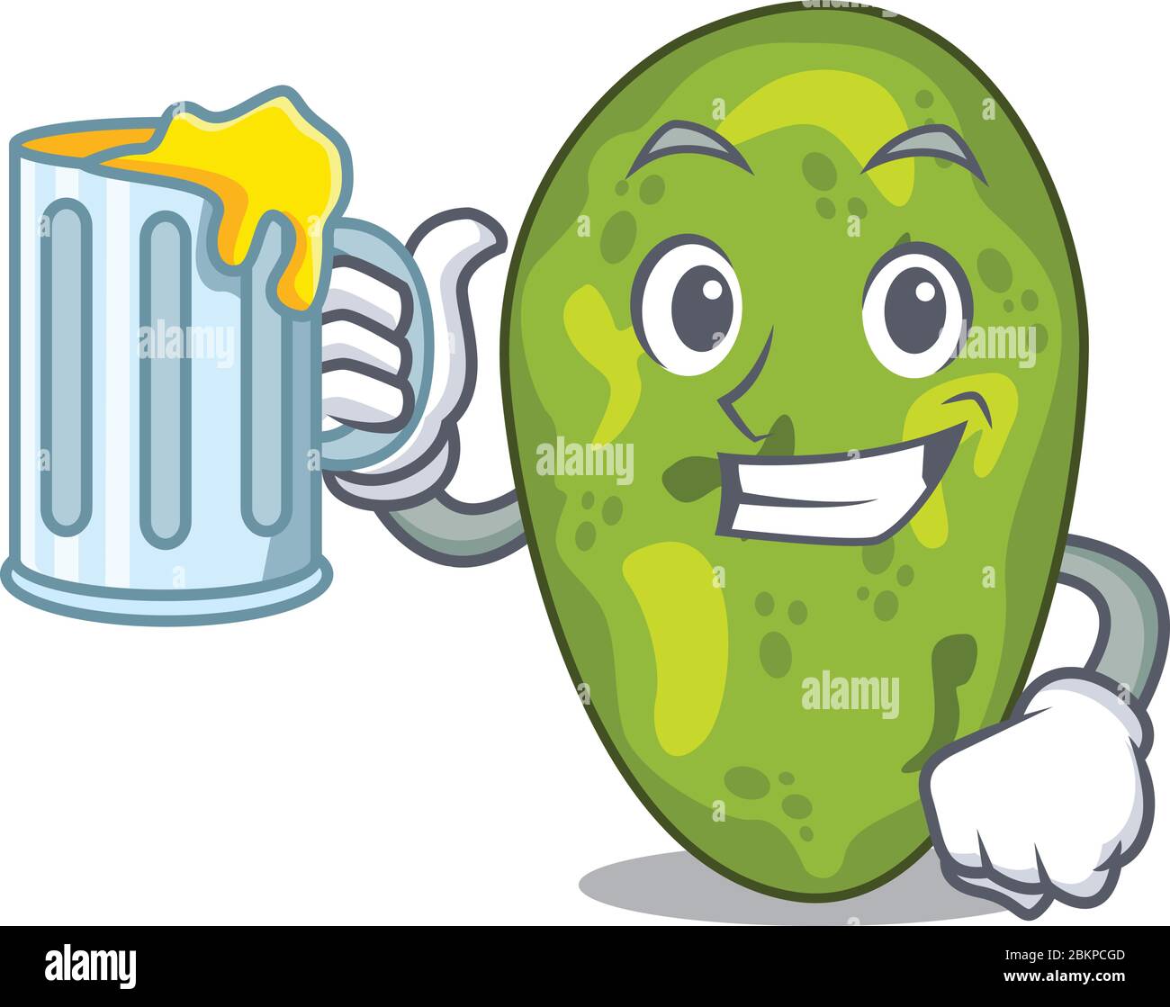 Ein Cartoon-Konzept der Cyanobakterien erhebt sich ein Glas Bier Stock Vektor